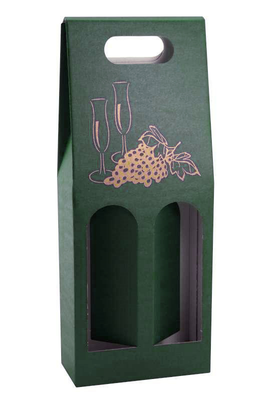 Karton na 2 butelki zielone z nadrukiem winogron